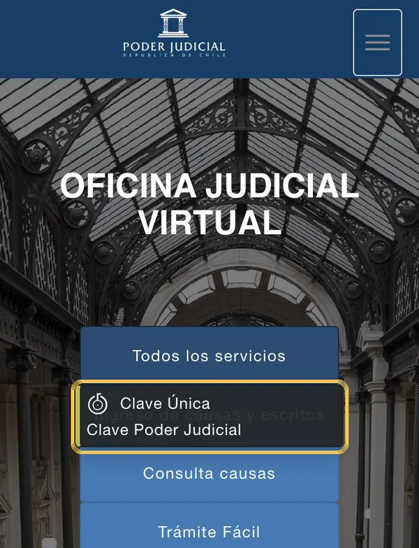 Menú «Todos los servicios» abierto, con la opción «Clave Única» marcada.